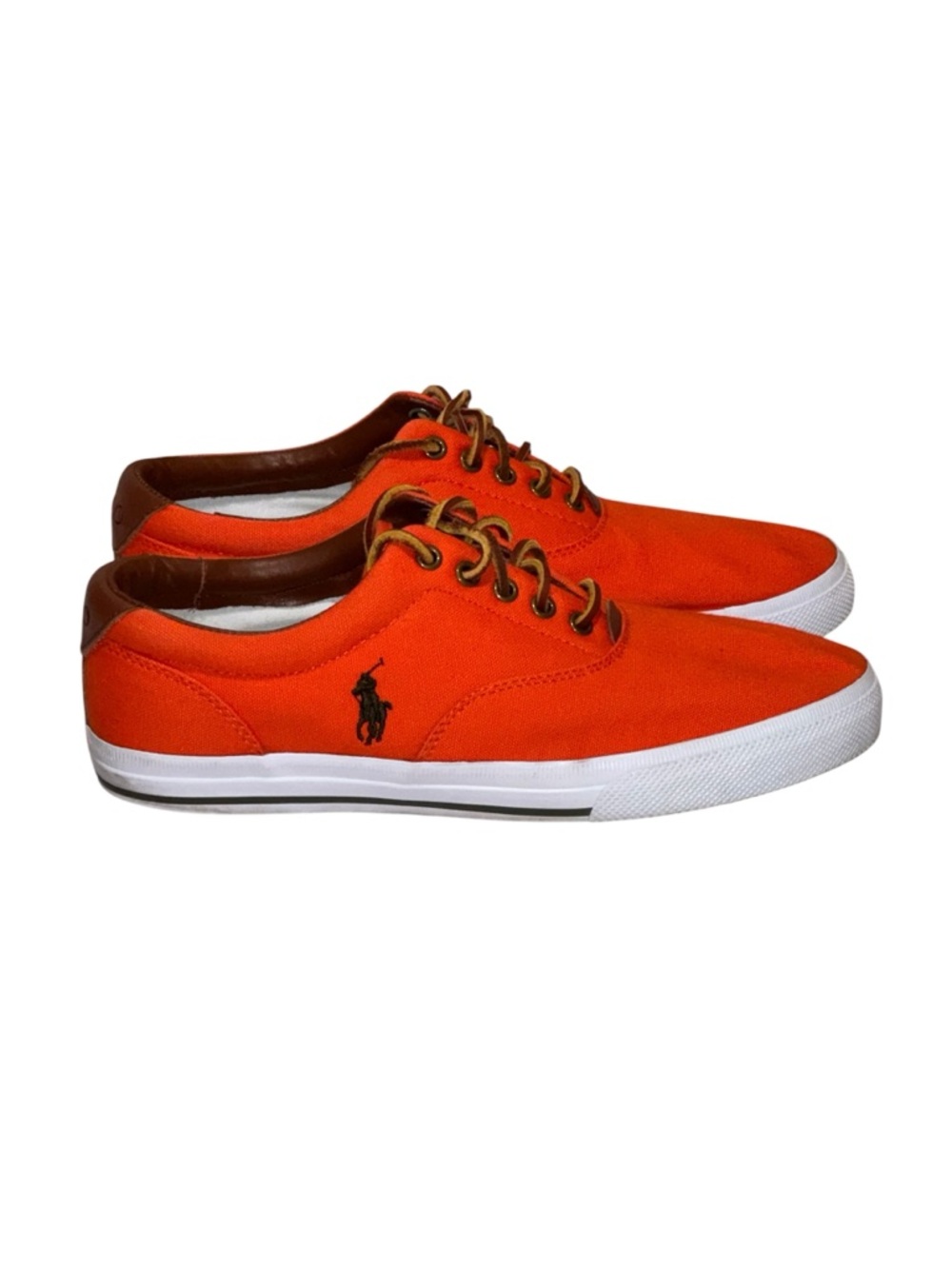 Polo Ralph Lauren Vaughn Orange Canvas Leather Deck Sneakers Men's Size 10.5D